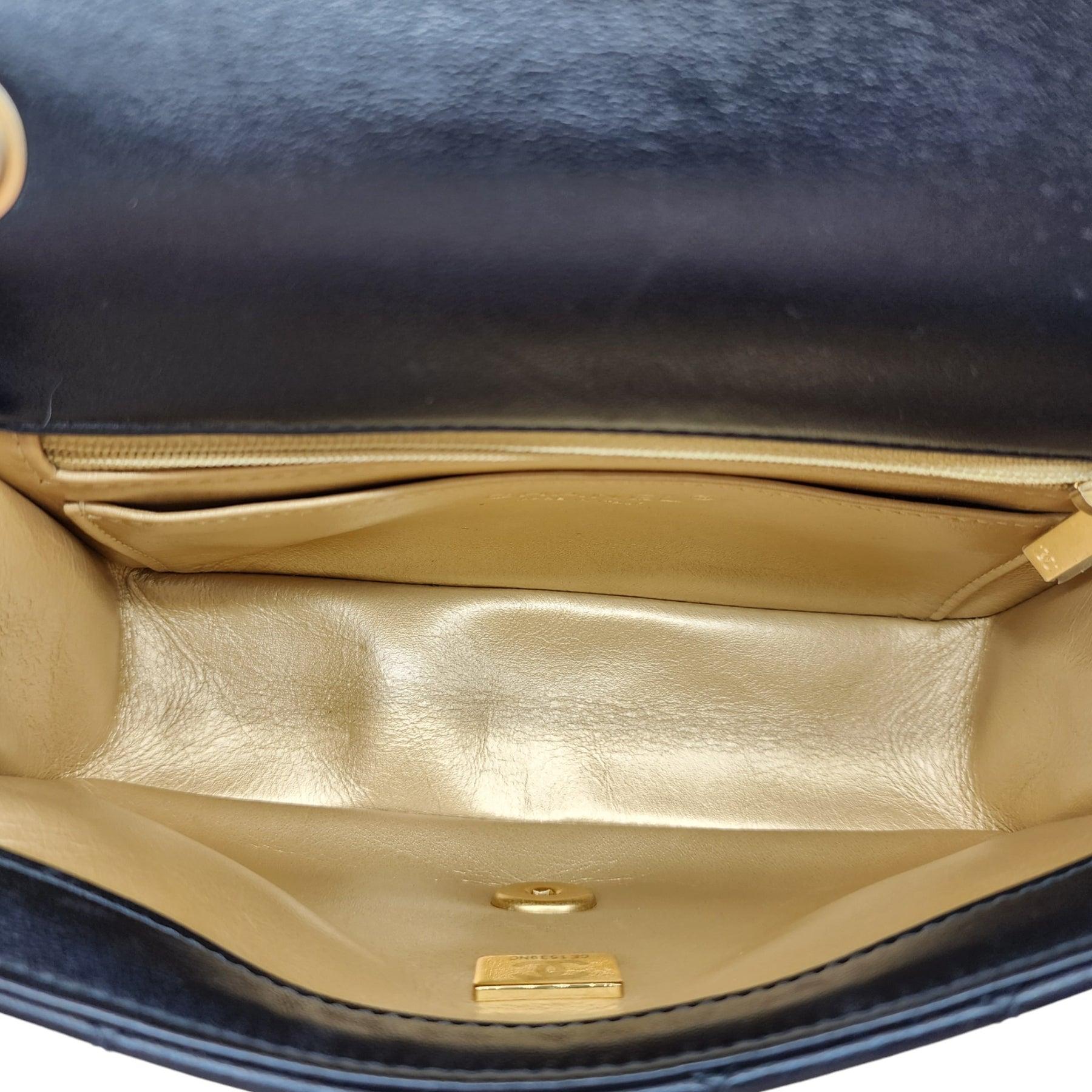 Women's Chanel Quilted Lambskin Leather Pearl Crush Mini Flap Bag in Black For Sale