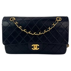 Chanel Quilted Lambskin Medium Double Flap Black Shoulder Bag