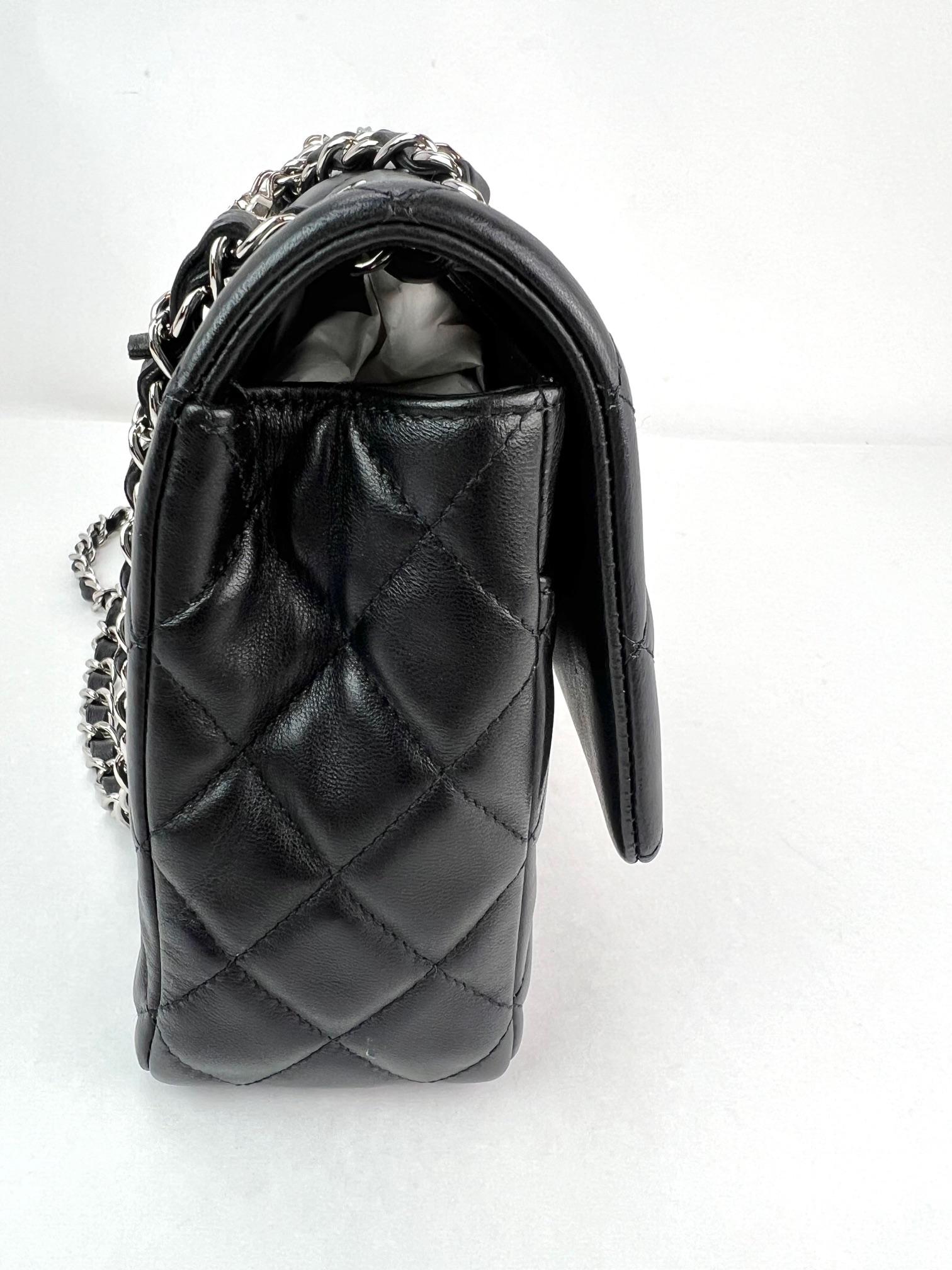 Chanel Quilted Lambskin Valentine Crystal Charms Medium Single Flap Black Bag For Sale 11