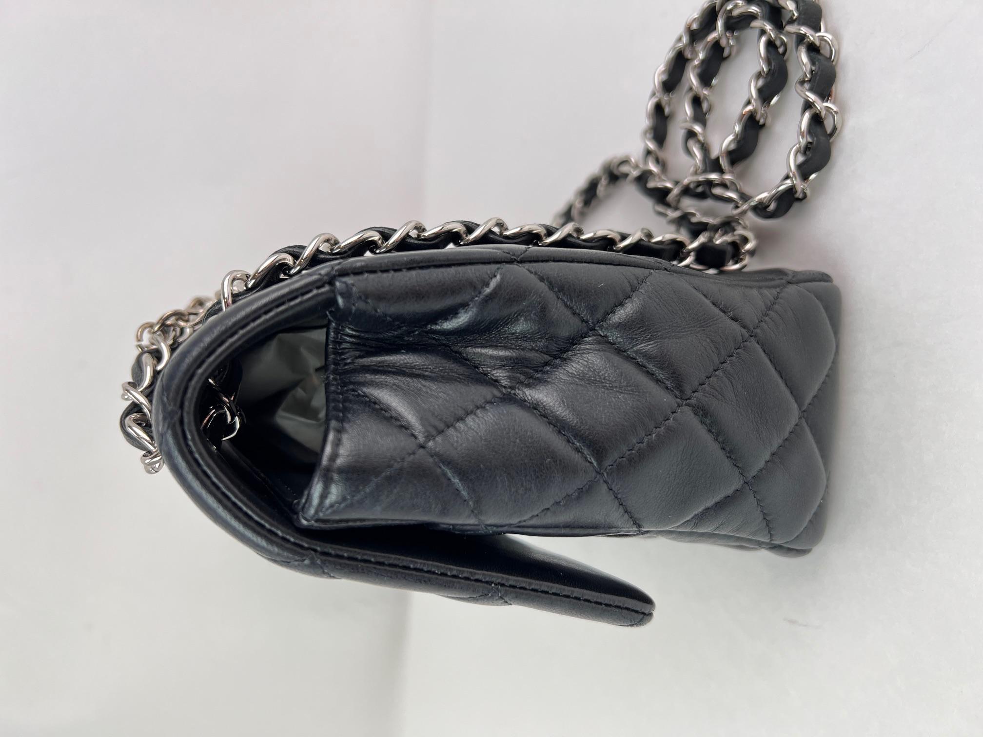 Chanel Quilted Lambskin Valentine Crystal Charms Medium Single Flap Black Bag For Sale 12