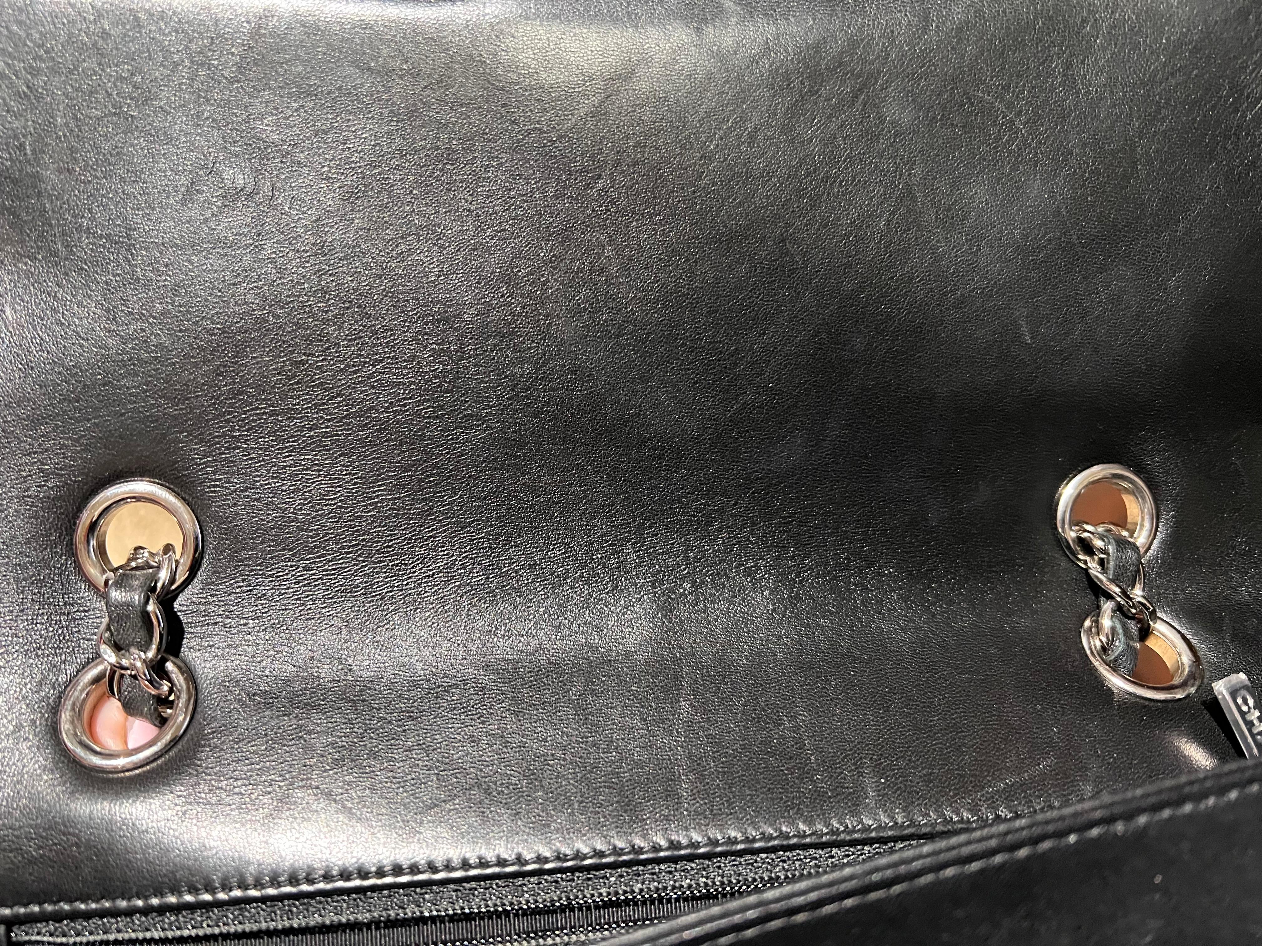 Chanel Quilted Lambskin Valentine Crystal Charms Medium Single Flap Black Bag In Excellent Condition For Sale In Freehold, NJ