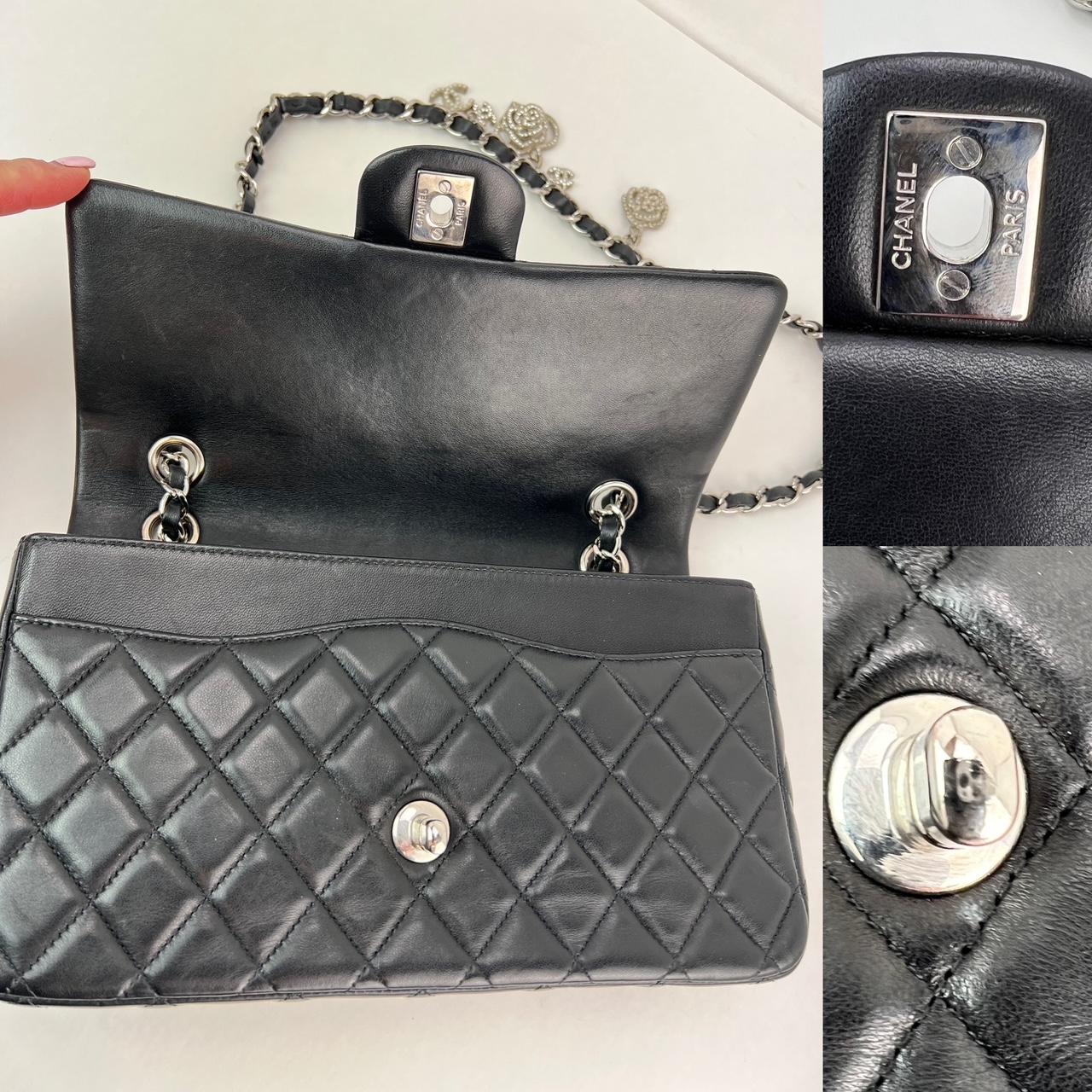 Chanel Quilted Lambskin Valentine Crystal Charms Medium Single Flap Black Bag For Sale 5