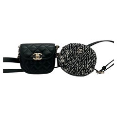 Chanel Quilted Lambskin Waist Bag with Tweed Coin Purse Black GHW