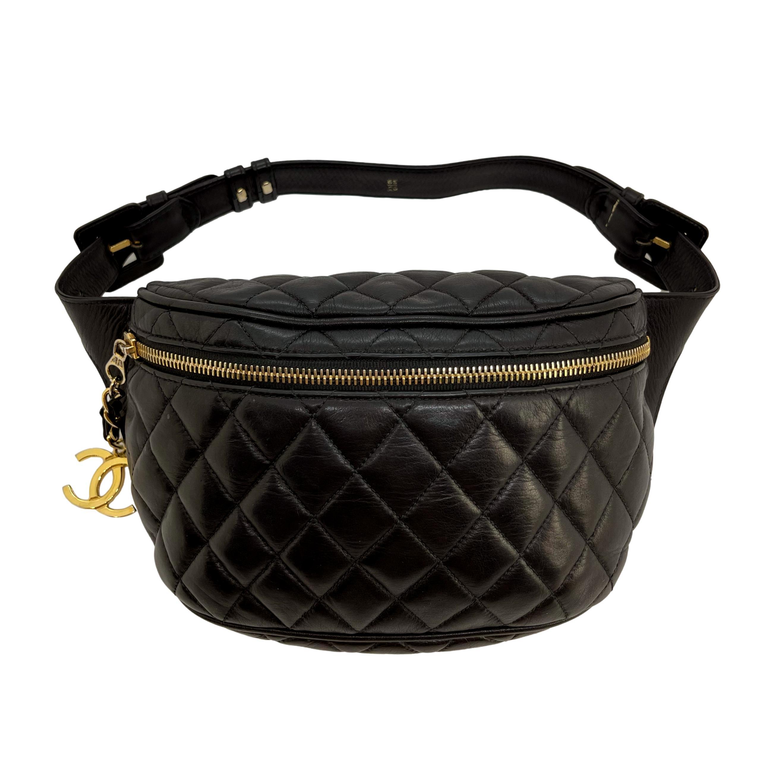 Chanel Quilted Lambskin Waist Belt Bum Bag with Gold Hardware, 1985. After decades of success for the iconic fashion house, the 1980's sought a new modern approach for the Chanel brand in which designer Karl Lagerfield was added as creative