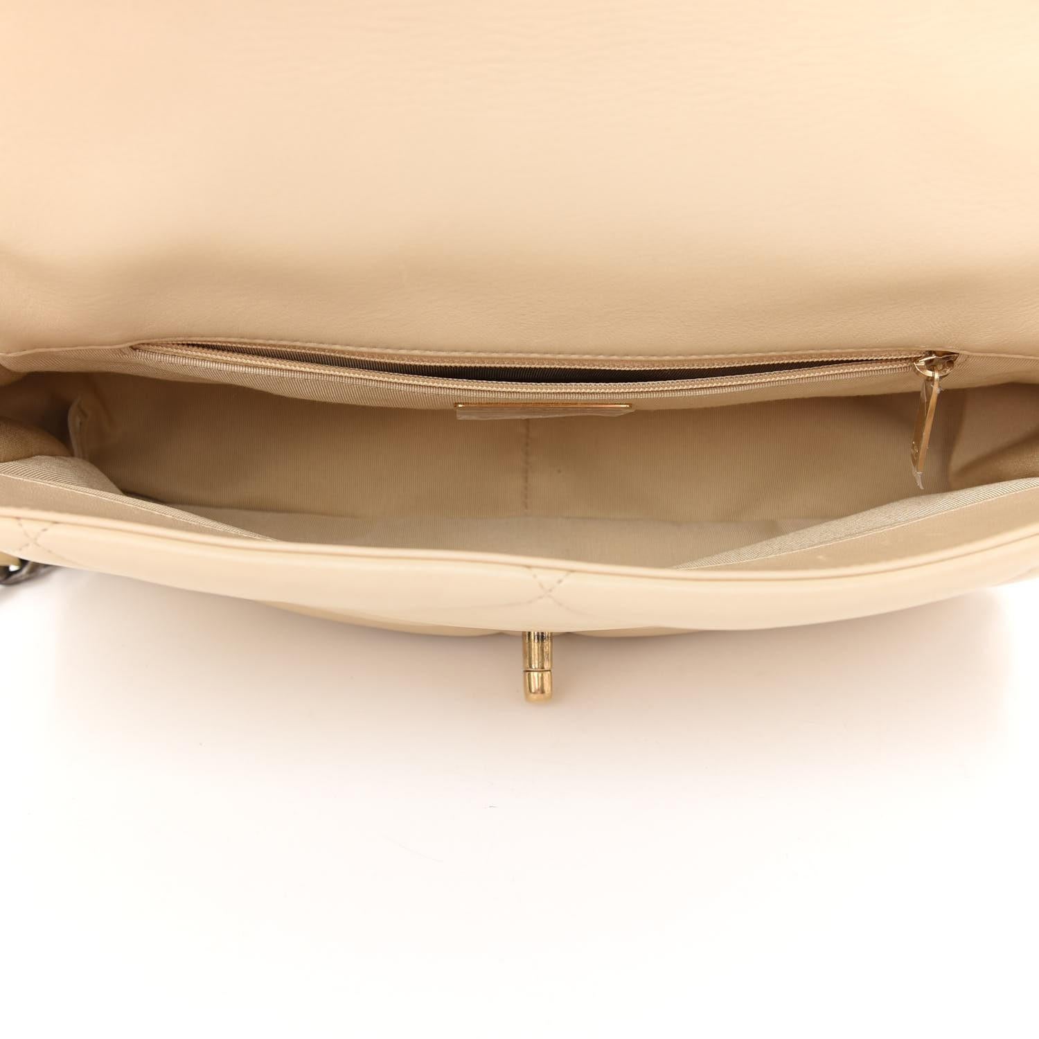 Women's Chanel Quilted Large 19 Flap Beige Lambskin Leather Cross Body Bag For Sale