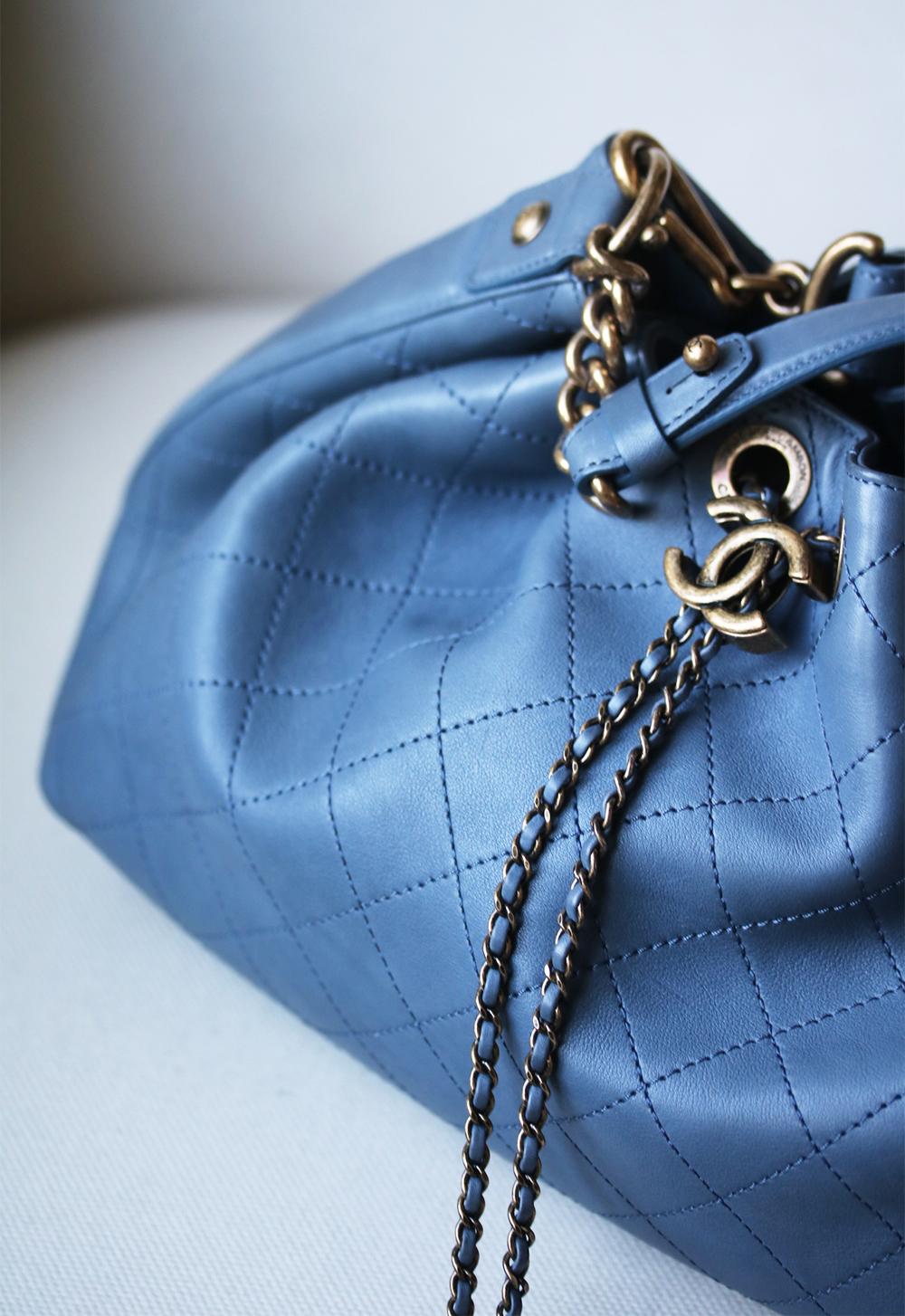 Blue Chanel Quilted Leather Bucket Bag 