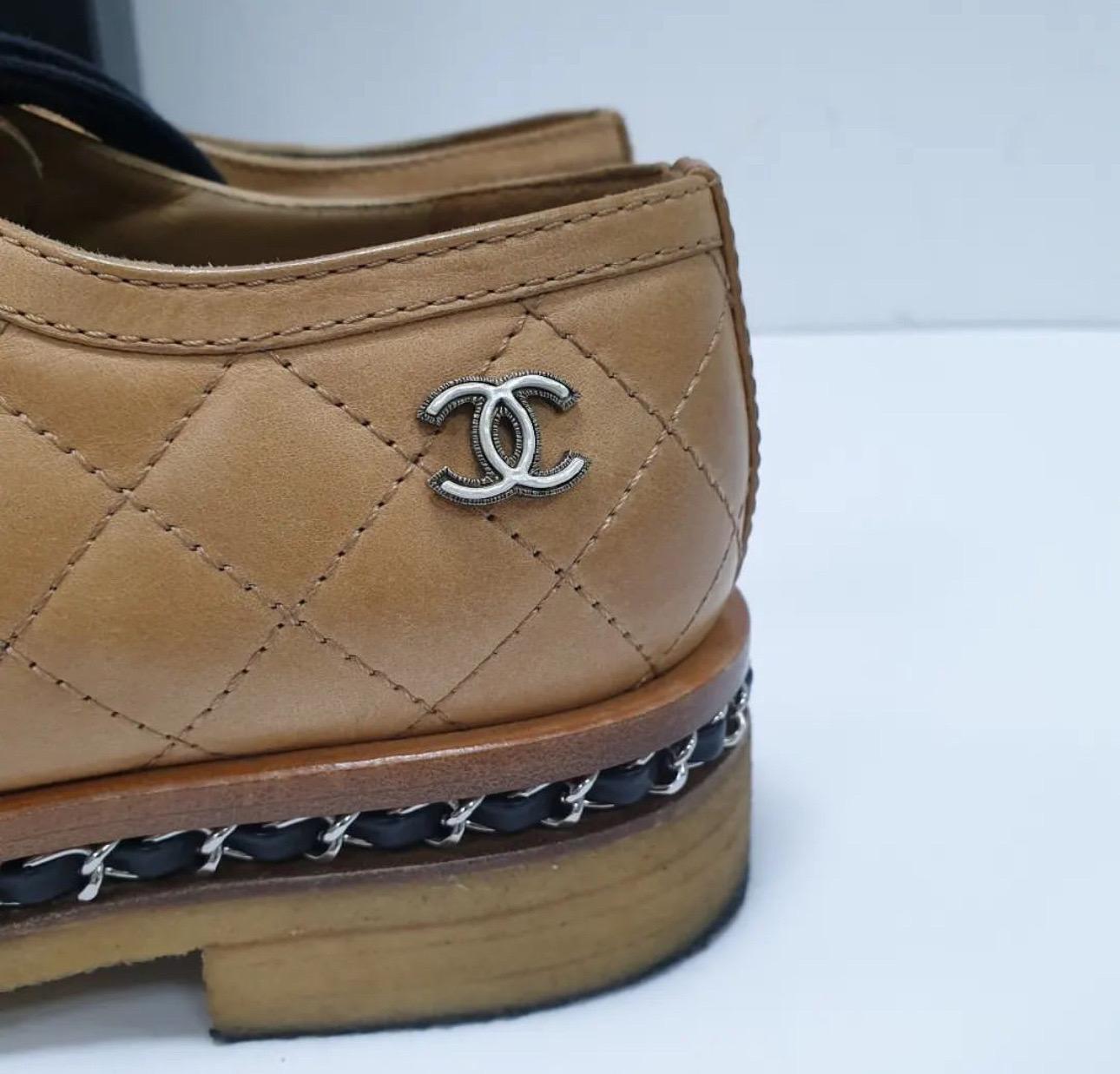 Women's Chanel  Quilted Leather Chain Embellished Cap Toe Oxfords For Sale