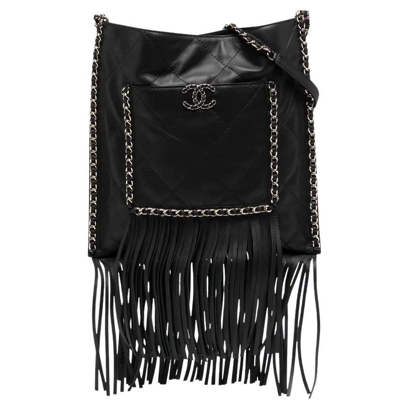 Chanel Quilted Leather Fringe Shopping Bag Small For Sale