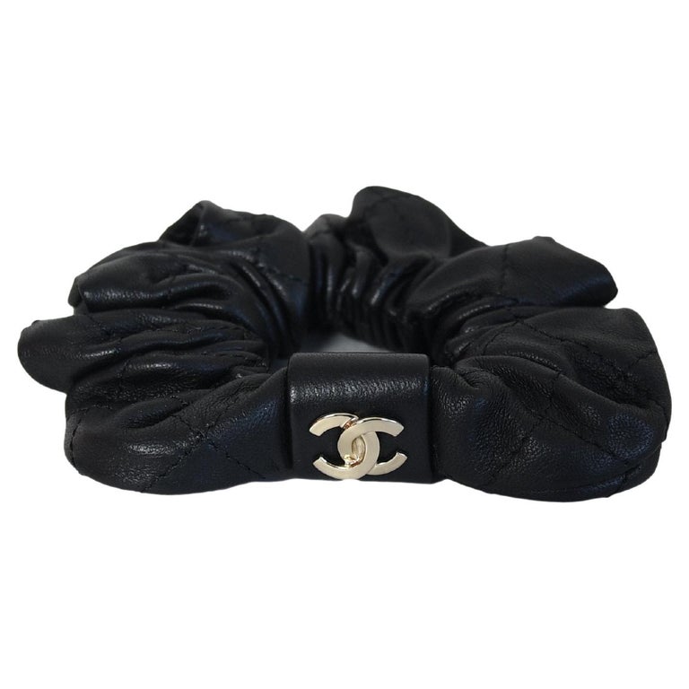 Chanel Quilted Leather Hair Tie Black For Sale at 1stDibs