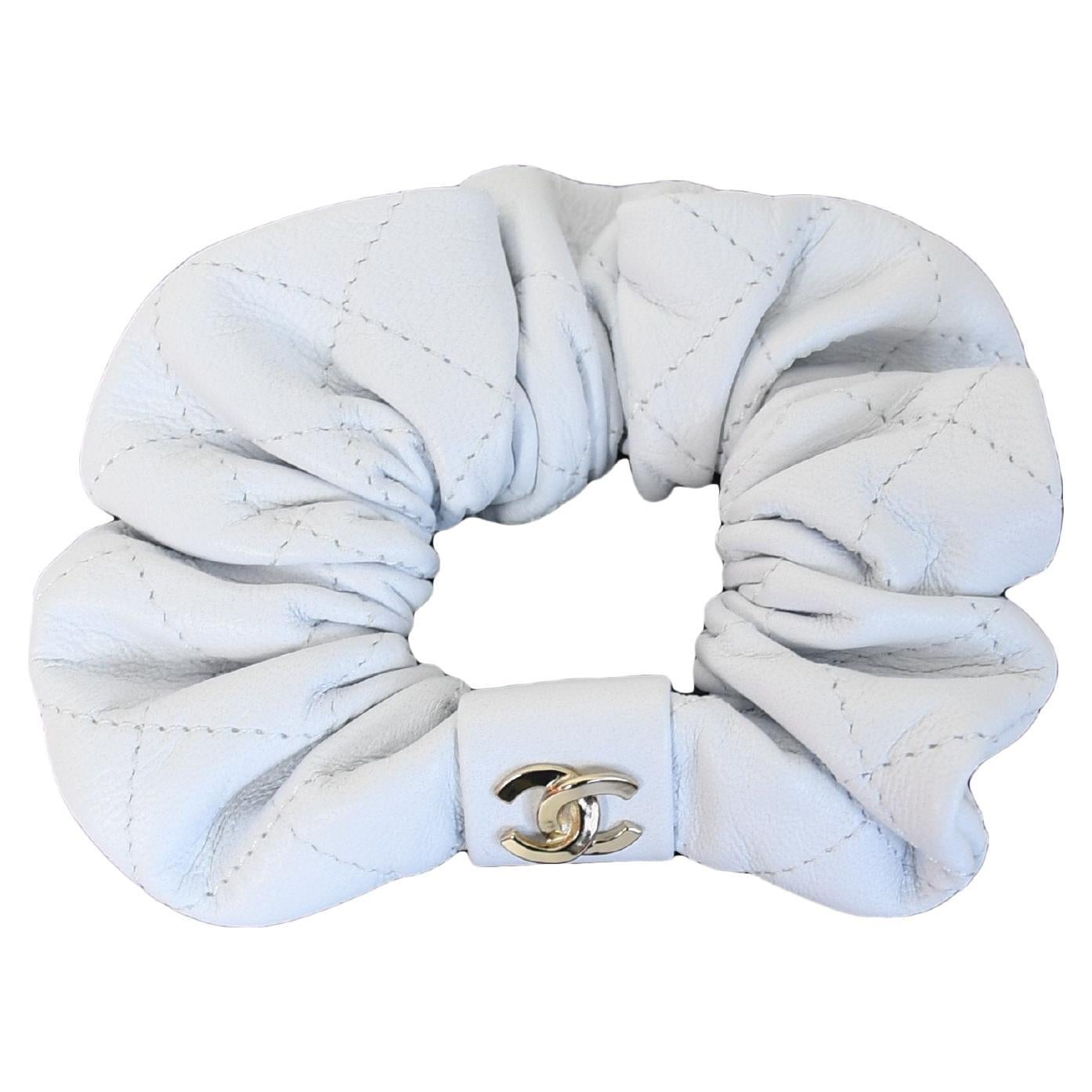 Chanel Quilted Leather Hair Tie White For Sale