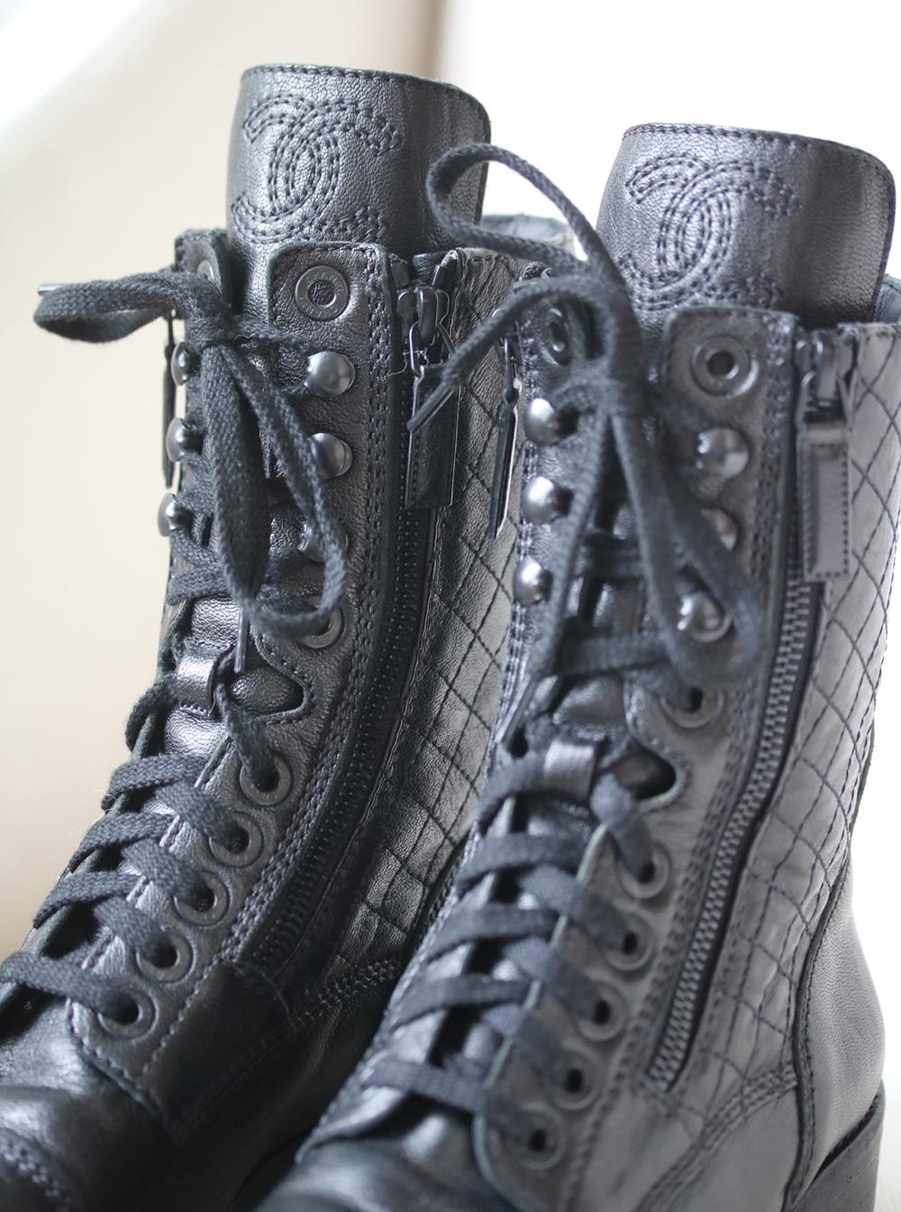 Black Chanel Quilted Leather High Boots 