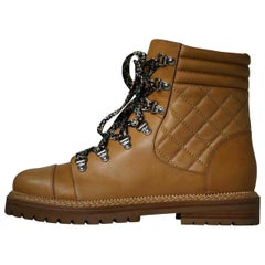 Used Chanel Quilted Leather Lace-Up Boots