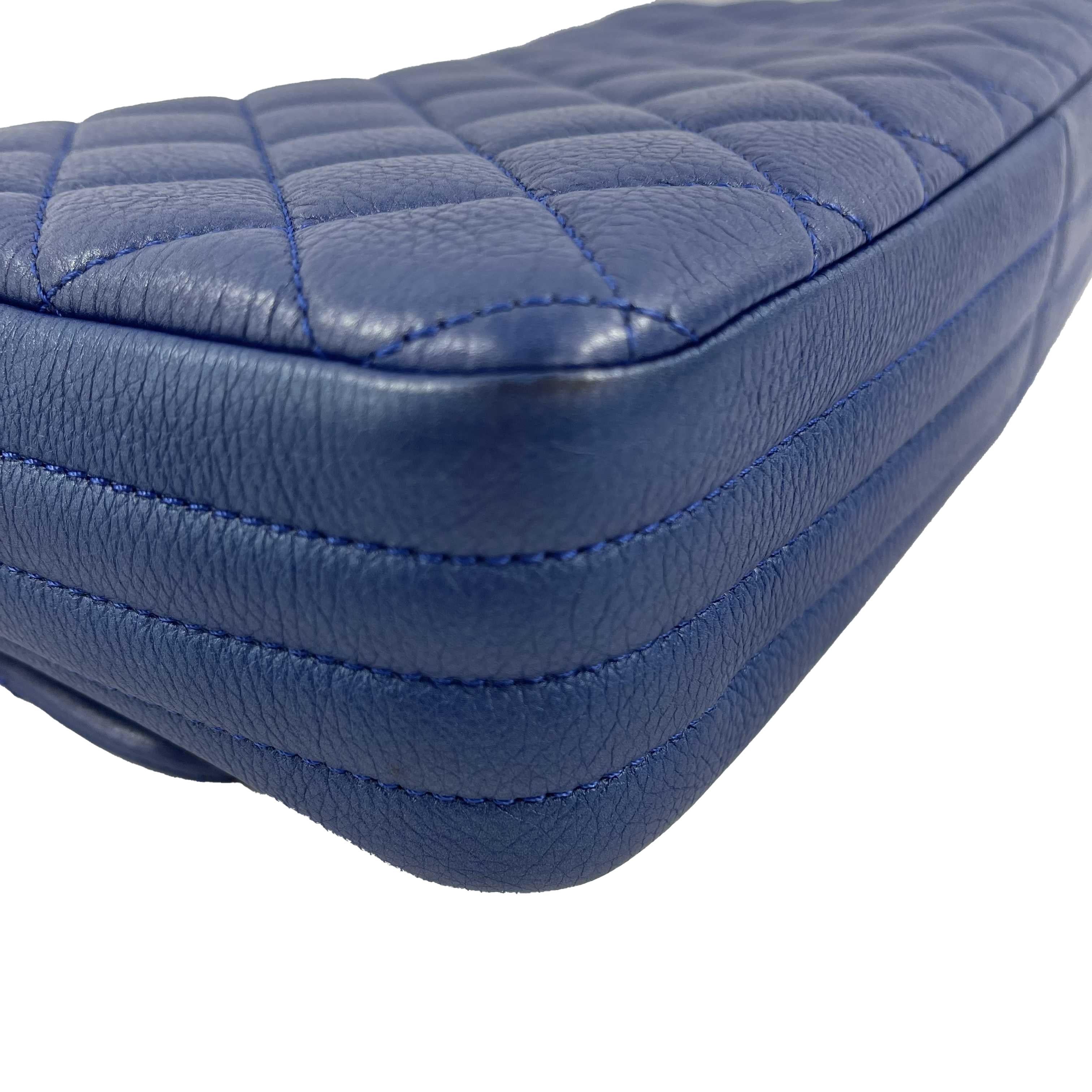 CHANEL Quilted Leather Medium Single Flap Blue / Ruthenium Shoulder Bag 7