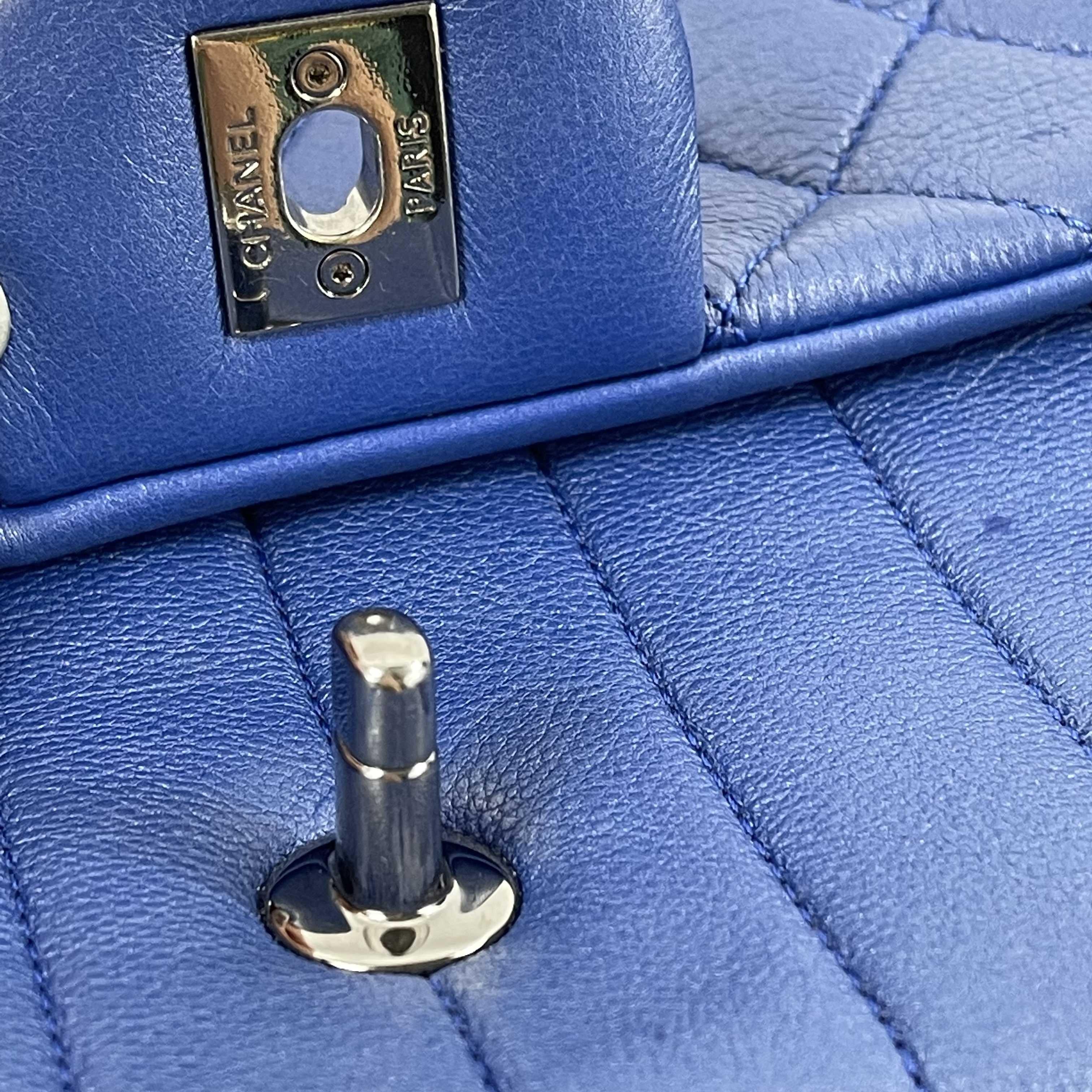 CHANEL Quilted Leather Medium Single Flap Blue / Ruthenium Shoulder Bag 1