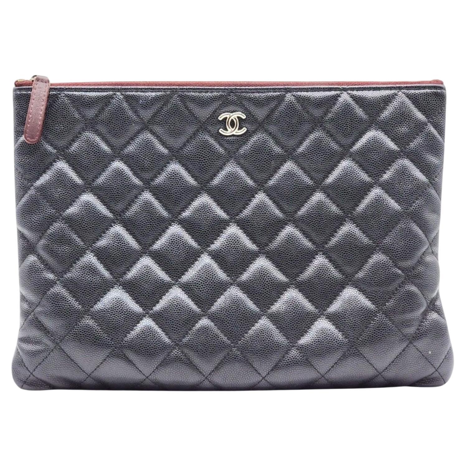Chanel Quilted Leather O’Case Pouch Clutch Black Silver SHW 24-series