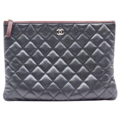 Chanel Quilted Leather O’Case Pouch Clutch Black Silver SHW 24-series