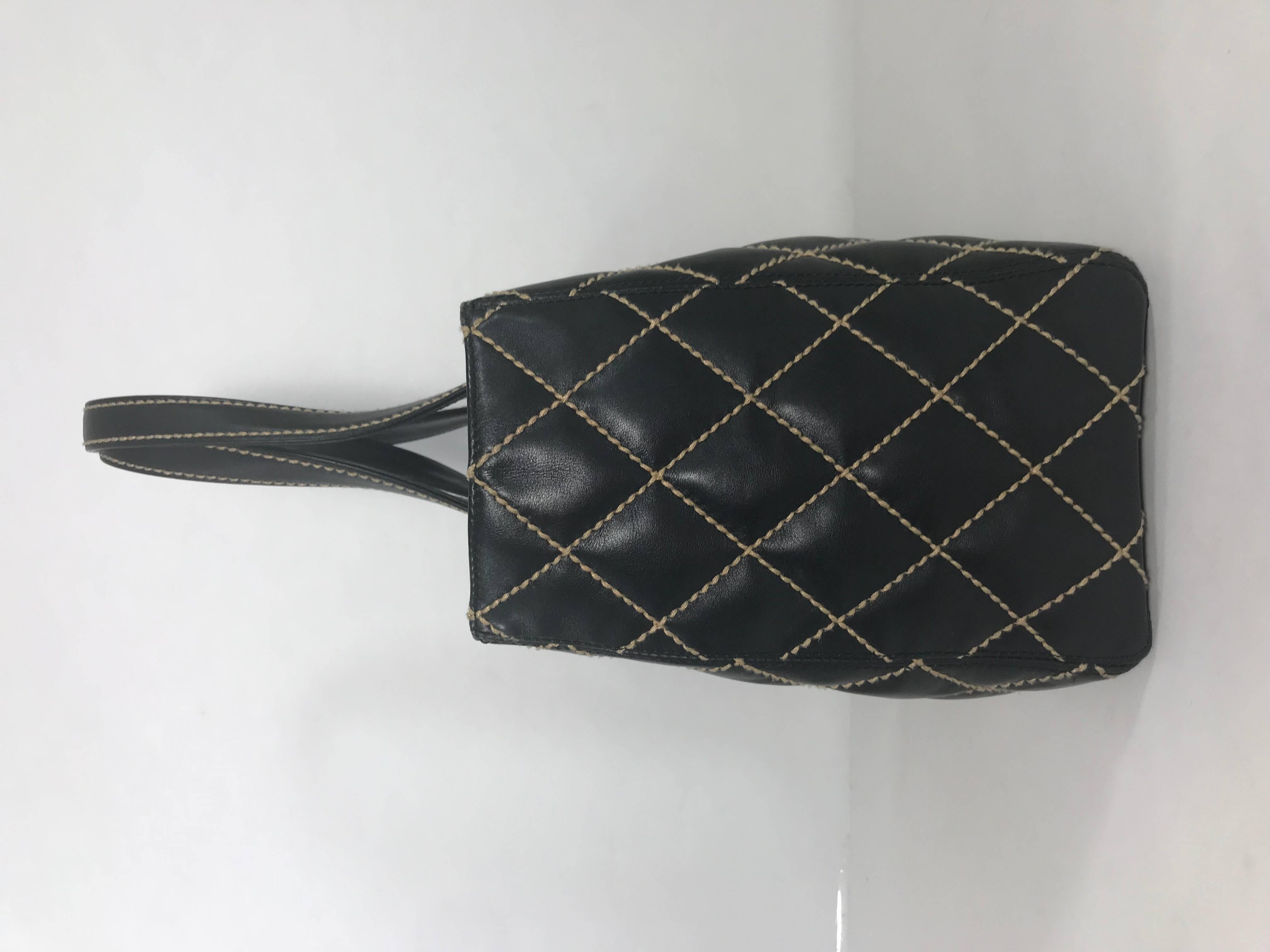 Chanel Quilted Leather Wild Stitch Tote in Black Tote Bag In New Condition In Saint Charles, IL