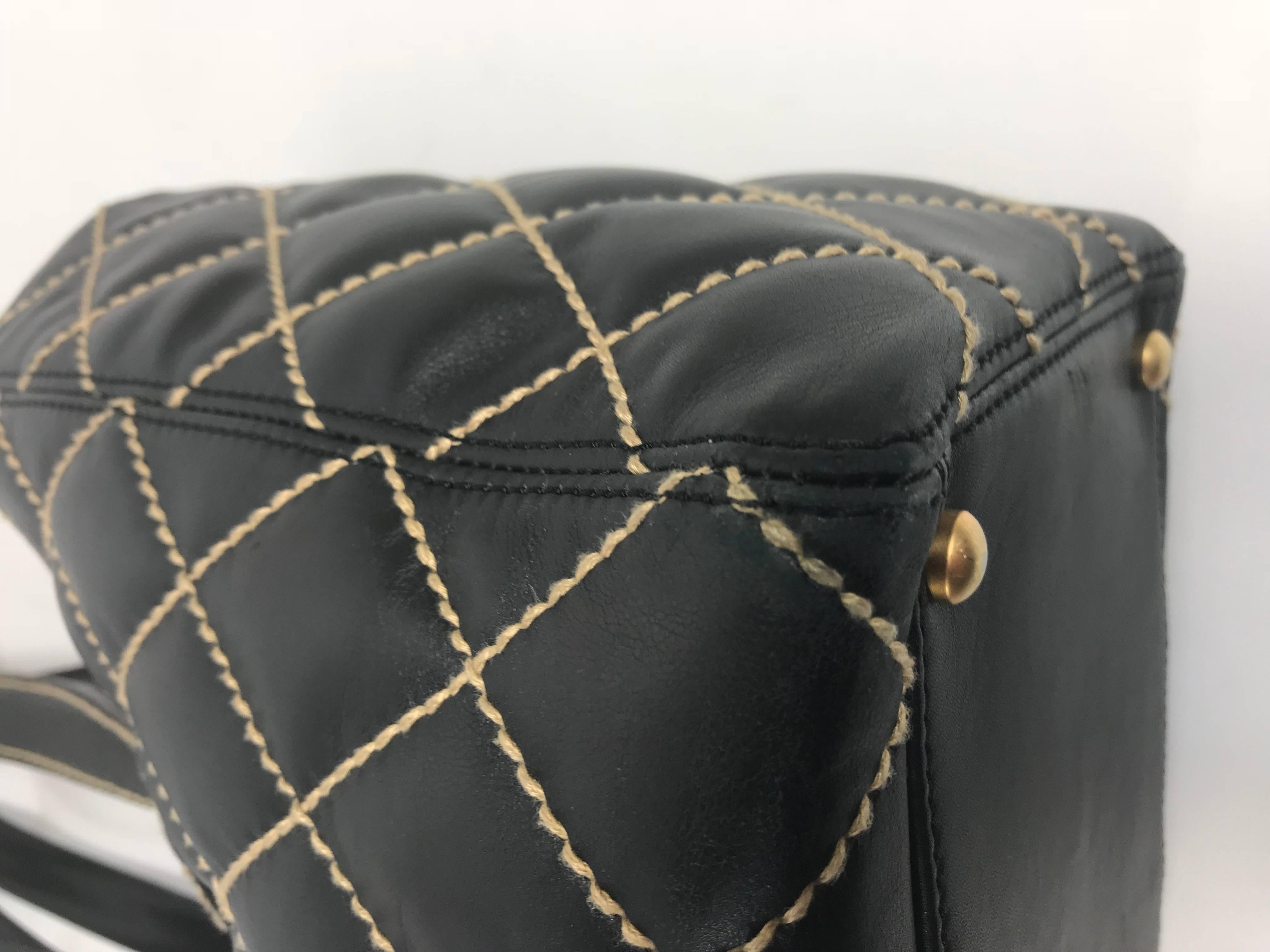 Chanel Quilted Leather Wild Stitch Tote in Black Tote Bag 1