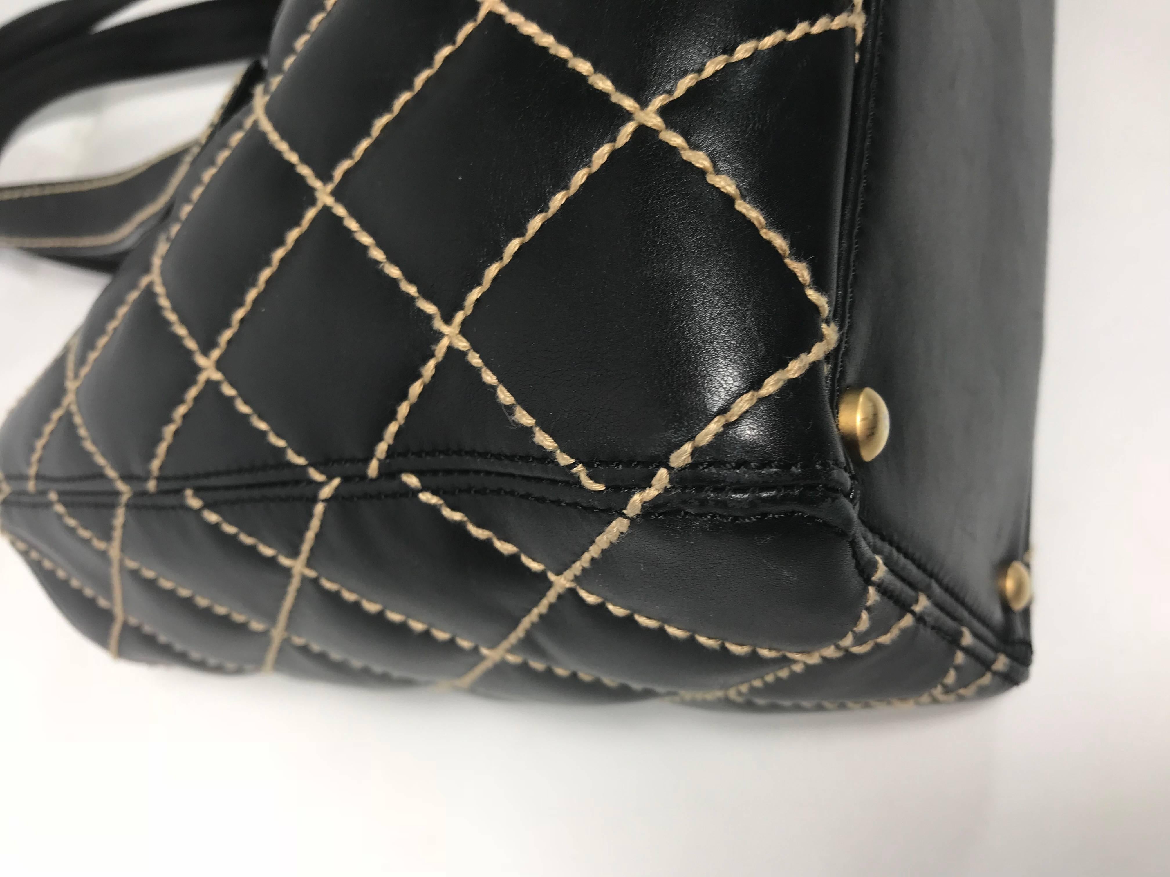 Chanel Quilted Leather Wild Stitch Tote in Black Tote Bag 2