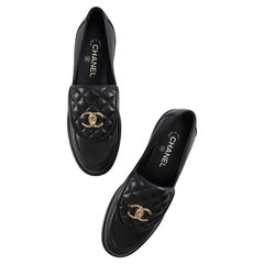 CHANEL QUILTED LOAFERS Black with Champagne Hardware - Size 38.5