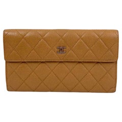 Vintage Chanel Quilted Long Flap Caviar Wallet