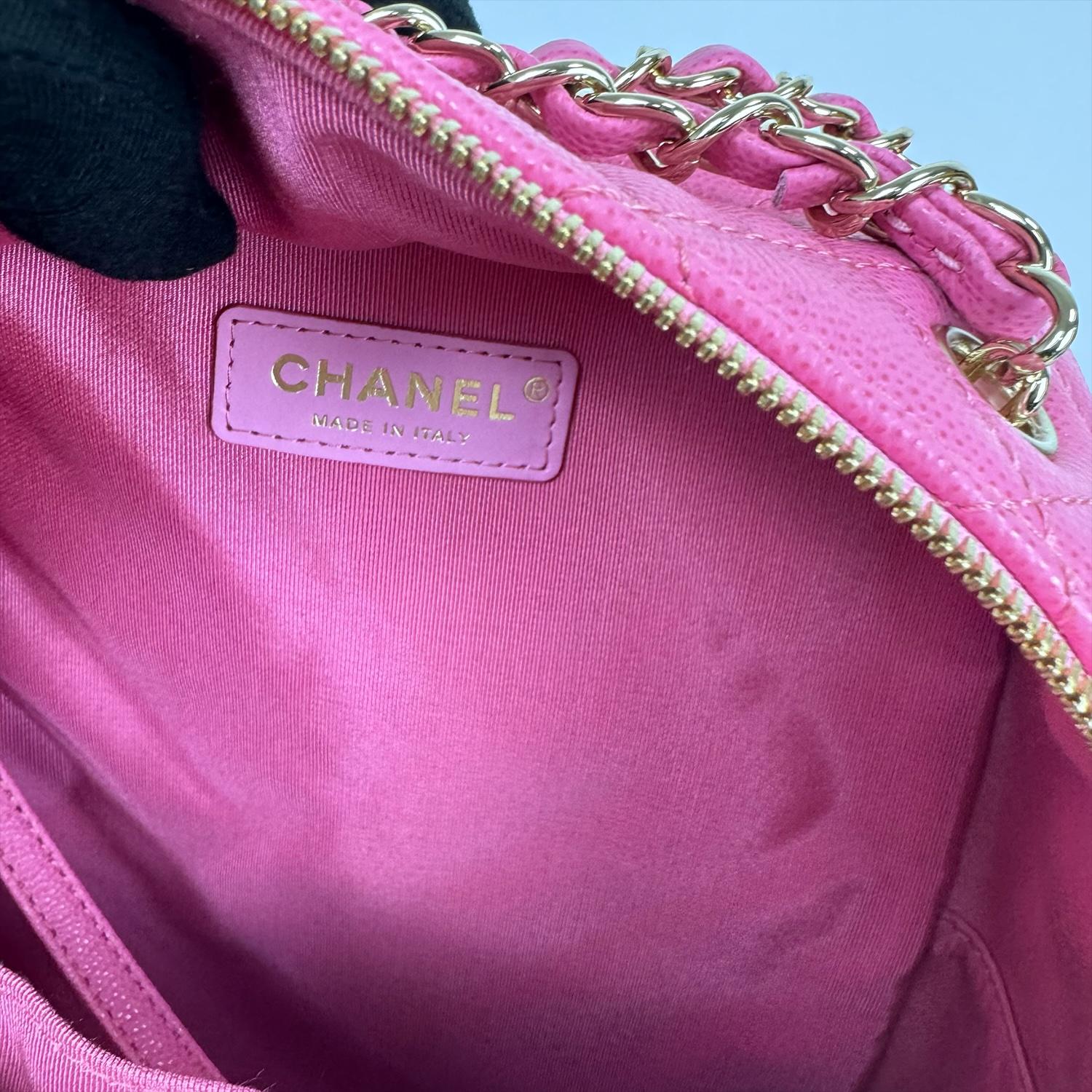 Sac à dos CC moyen matelassé rose caviar doré clair Chanel en vente 5