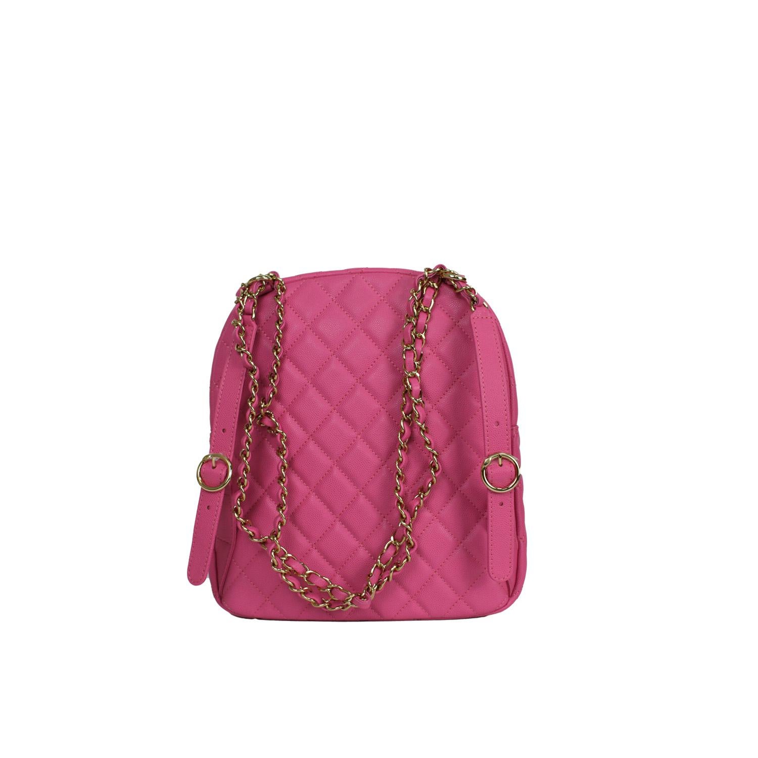 Rose Sac à dos CC moyen matelassé rose caviar doré clair Chanel en vente