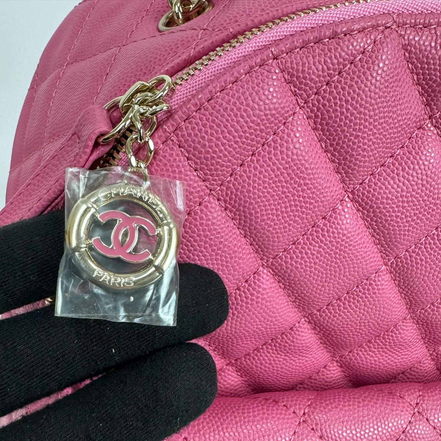 Sac à dos CC moyen matelassé rose caviar doré clair Chanel Unisexe en vente