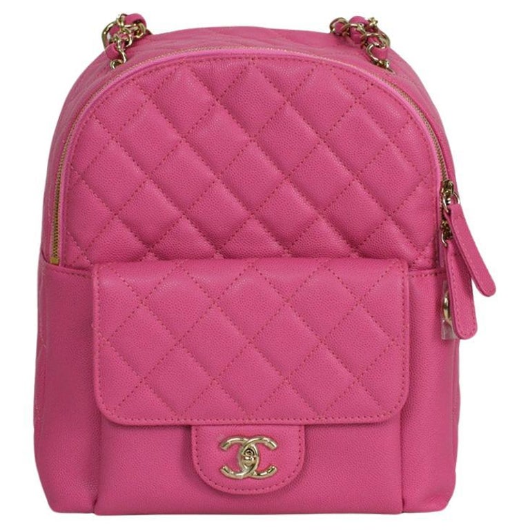 Sac à dos CC moyen matelassé rose caviar doré clair Chanel En