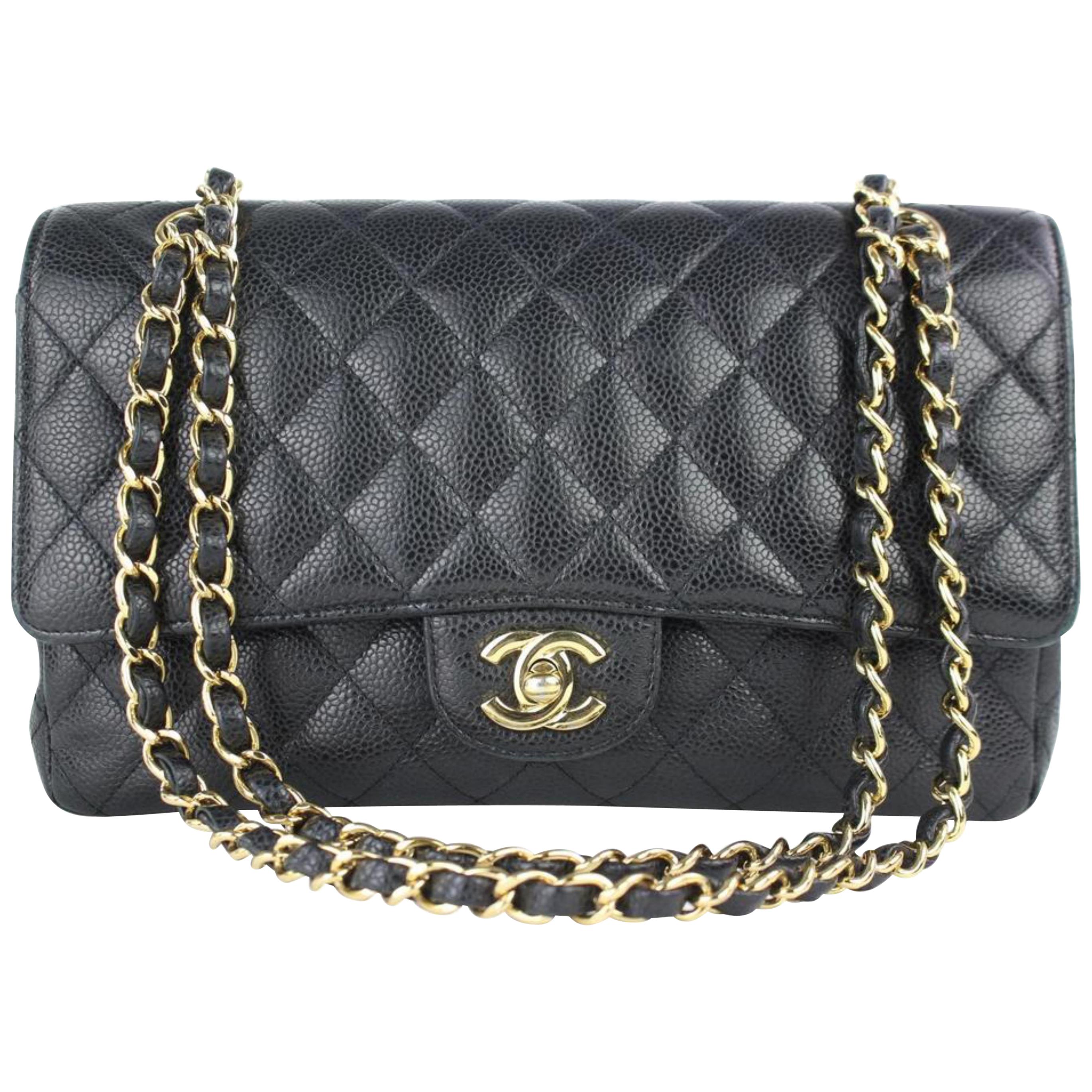 Chanel Quilted Medium Classic Double Flap 6cj0115 Black Leather Shoulder Bag For Sale
