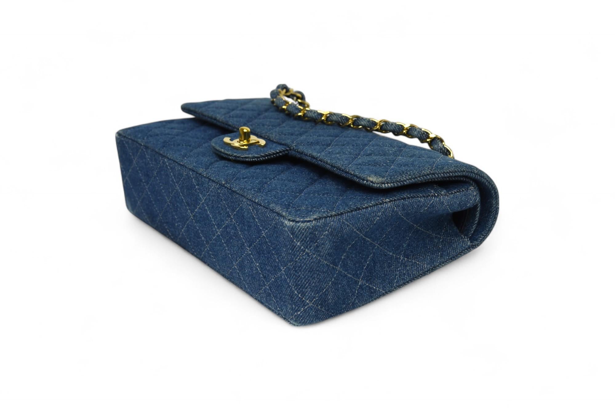 Chanel Quilted Medium Denim Flap Bag  Chain Strap, Gold Hardware For Sale 3
