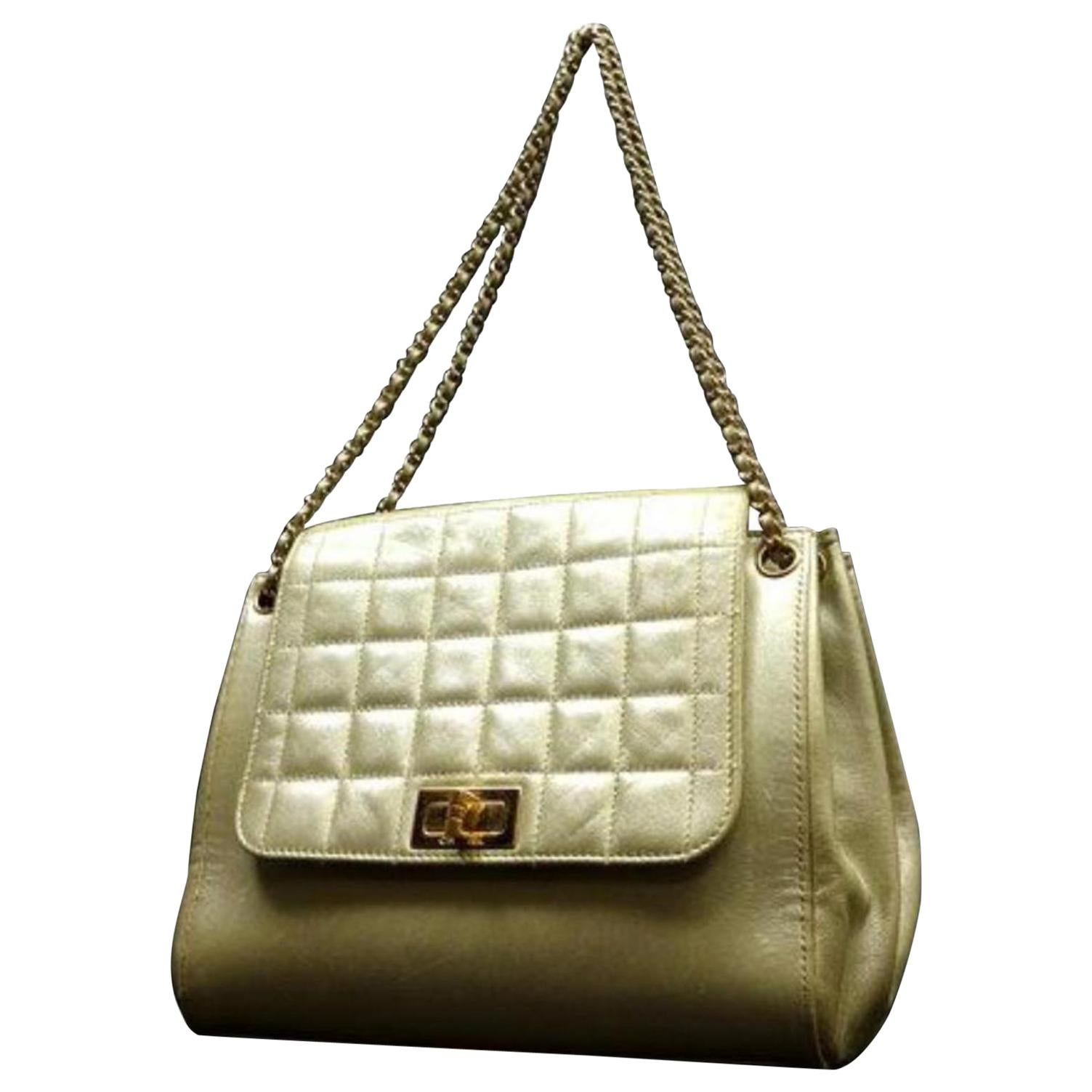 Chanel Quilted Metallic Accordion Flap 224475 Gold Leather Satchel For Sale