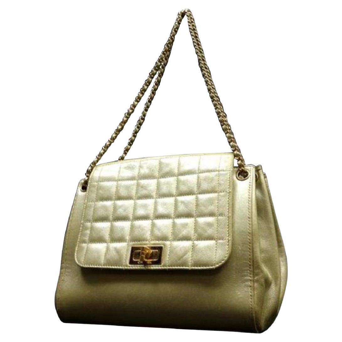 Chanel Quilted Metallic Accordion Flap Pearl 224475 Gold Leather Satchel