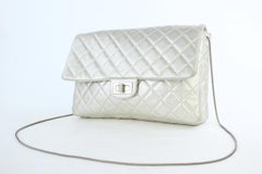 Chanel Quilted Metallic Jumbo Flap 13ct927 Silver Leather Shoulder Bag