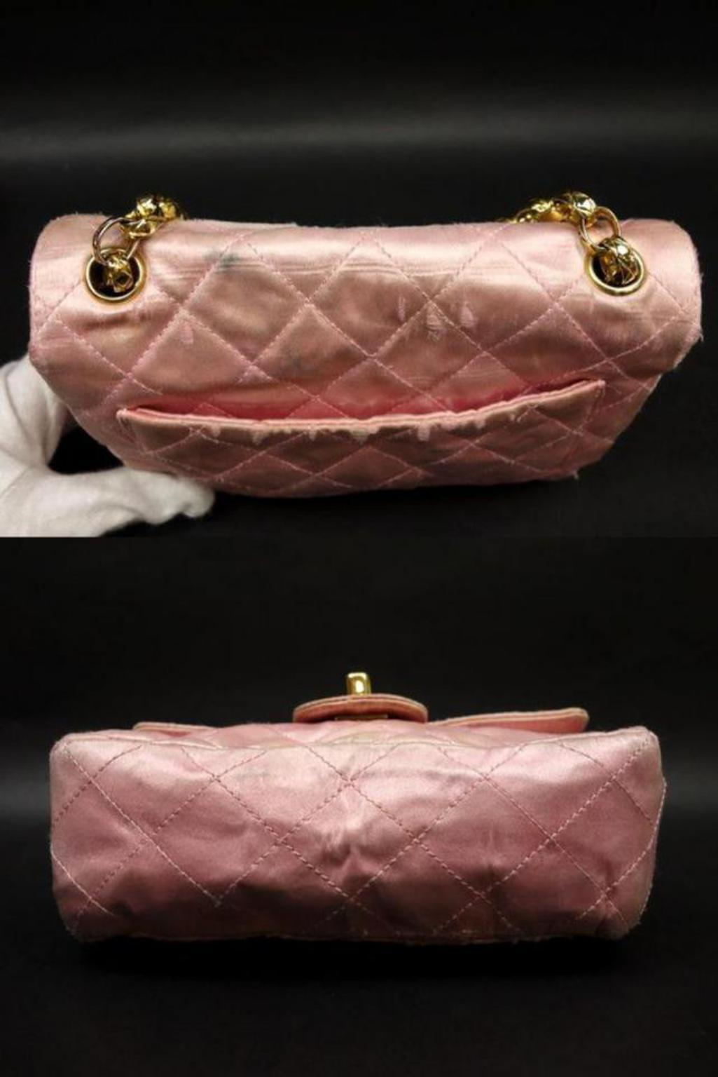 Chanel Quilted Mini Square Flap 224669 Pink Satin Shoulder Bag 5