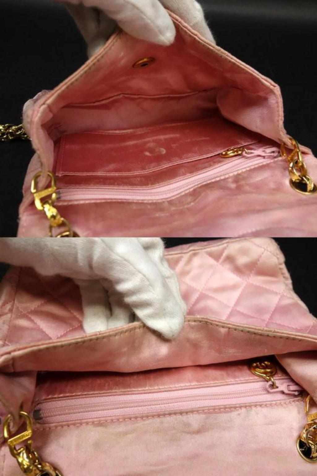 Chanel Quilted Mini Square Flap 224669 Pink Satin Shoulder Bag In Fair Condition In Forest Hills, NY