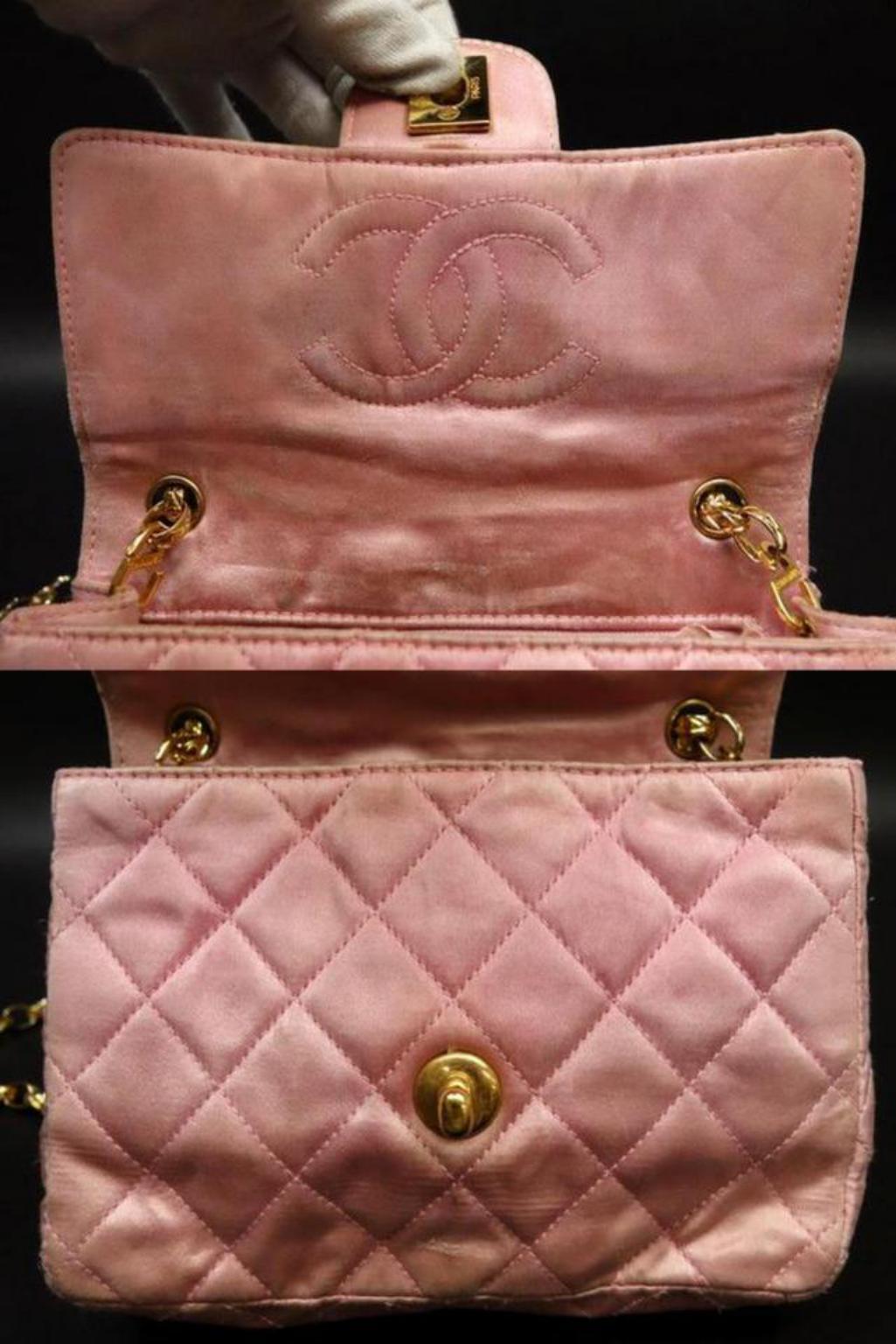 Women's Chanel Quilted Mini Square Flap 224669 Pink Satin Shoulder Bag