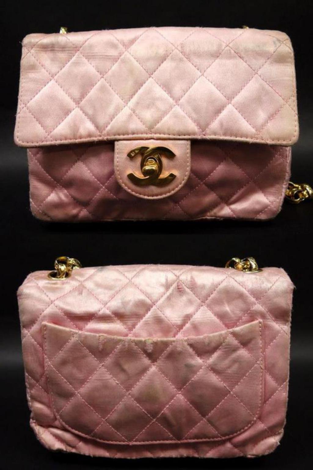 Chanel Quilted Mini Square Flap 224669 Pink Satin Shoulder Bag 1