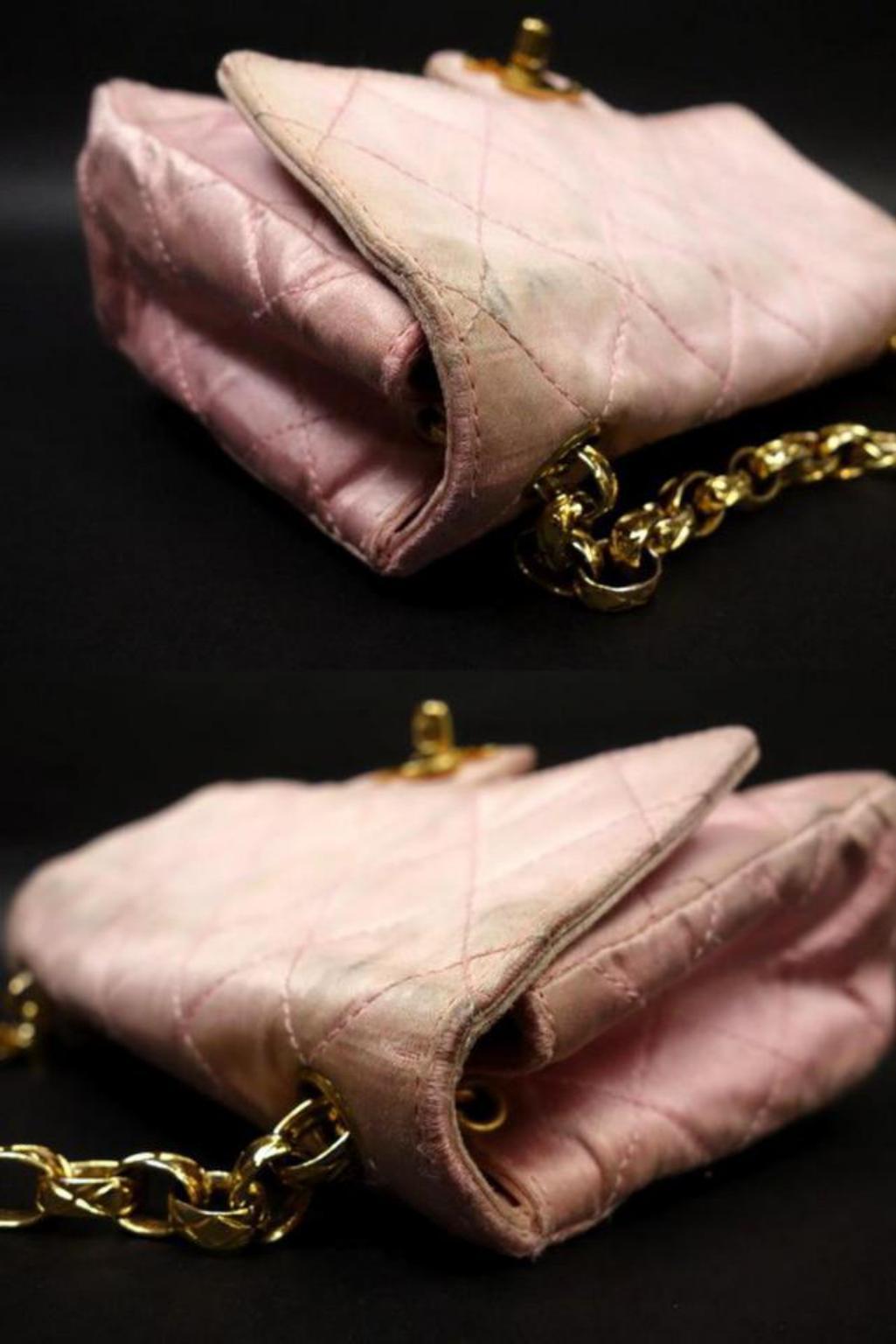 Chanel Quilted Mini Square Flap 224669 Pink Satin Shoulder Bag 2