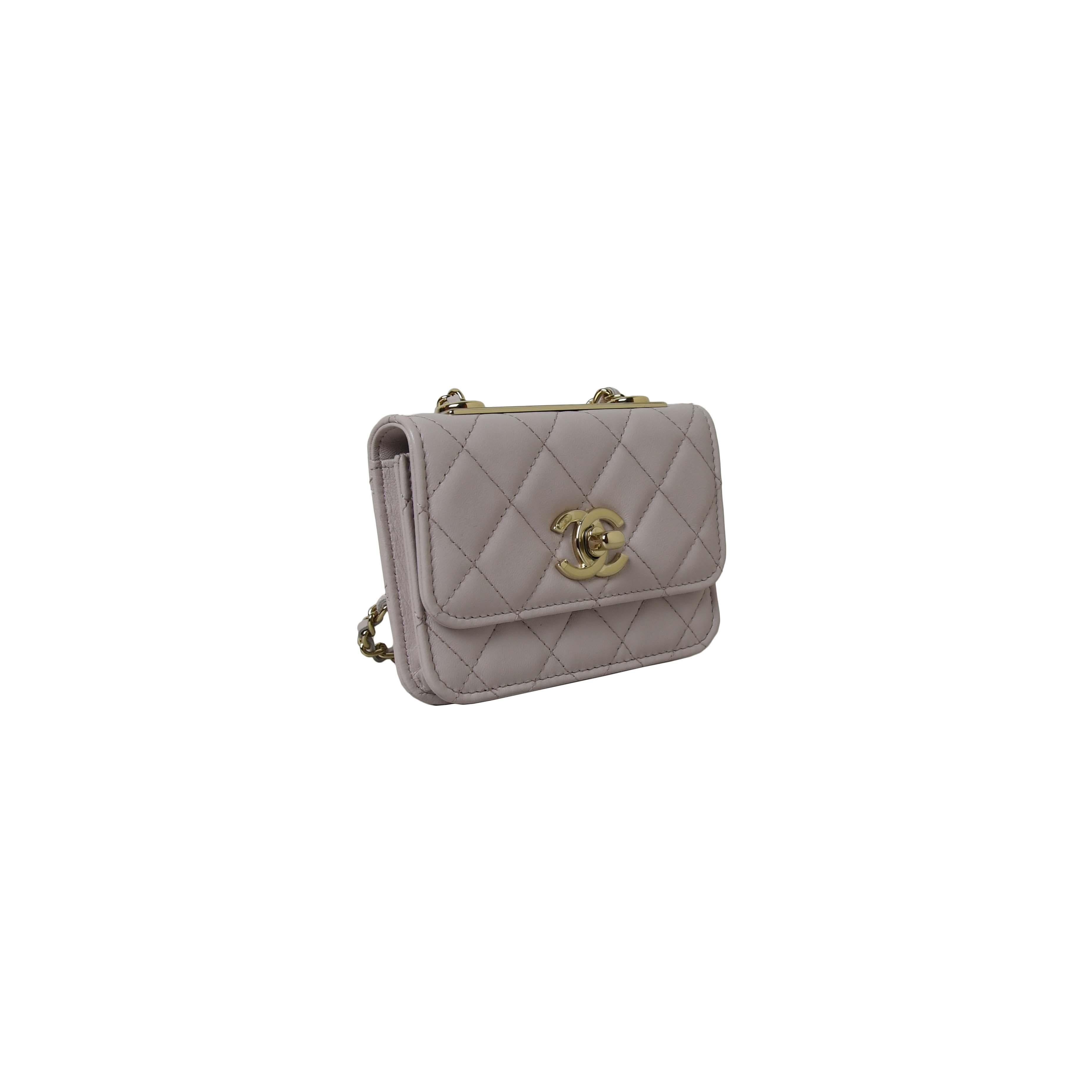 Chanel Quilted Mini Trendy CC Wallet On Chain Light Purple

Condition: Brand New

Dimension: 4.75 x 3.75 x 1 in; Drop: 21 in

Accompanied by: This item comes with all accessories

