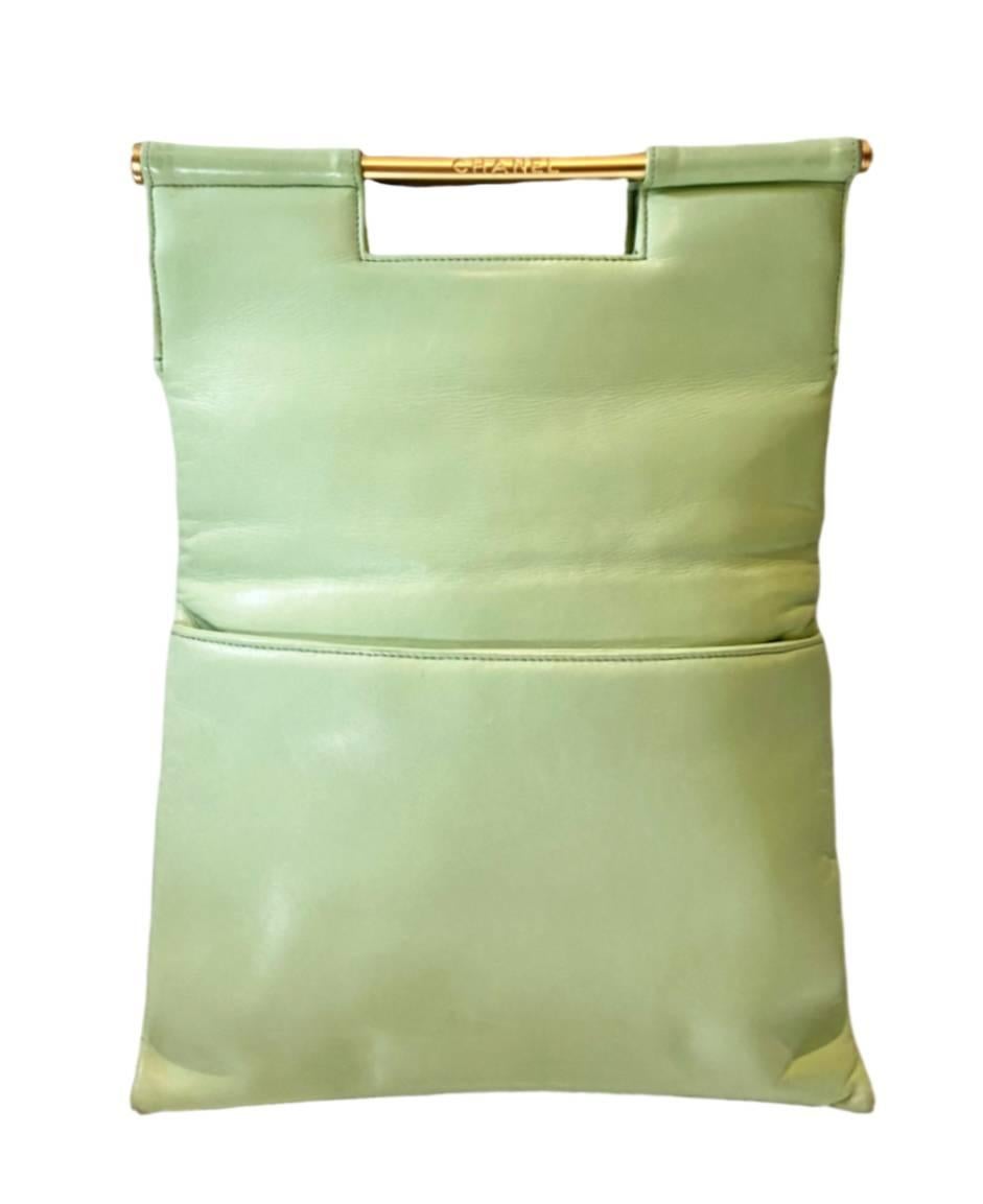1990s Chanel Quilted Mint Green Top Handle Bag  For Sale 3