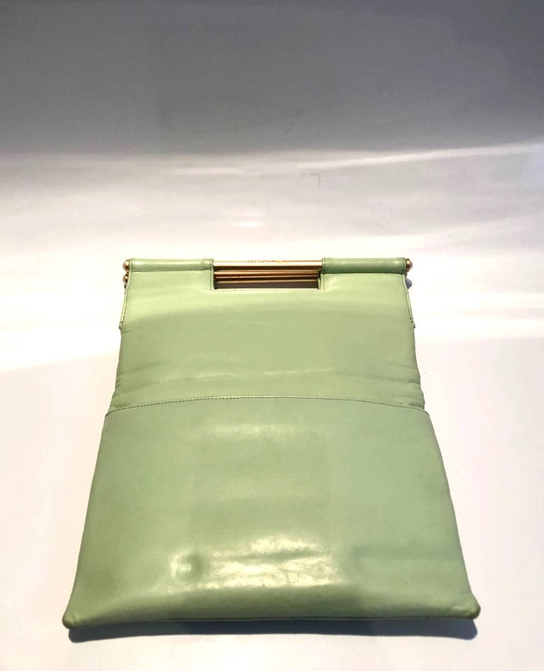 Women's Chanel Quilted Mint Green Top Metal Handle Leather Tote Flap Lambskin Bag  For Sale