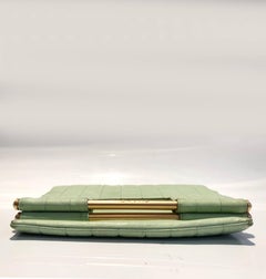Chanel 1990s Vintage Mint Green Chocolare Bar Quilted Top Handle Tote Bag