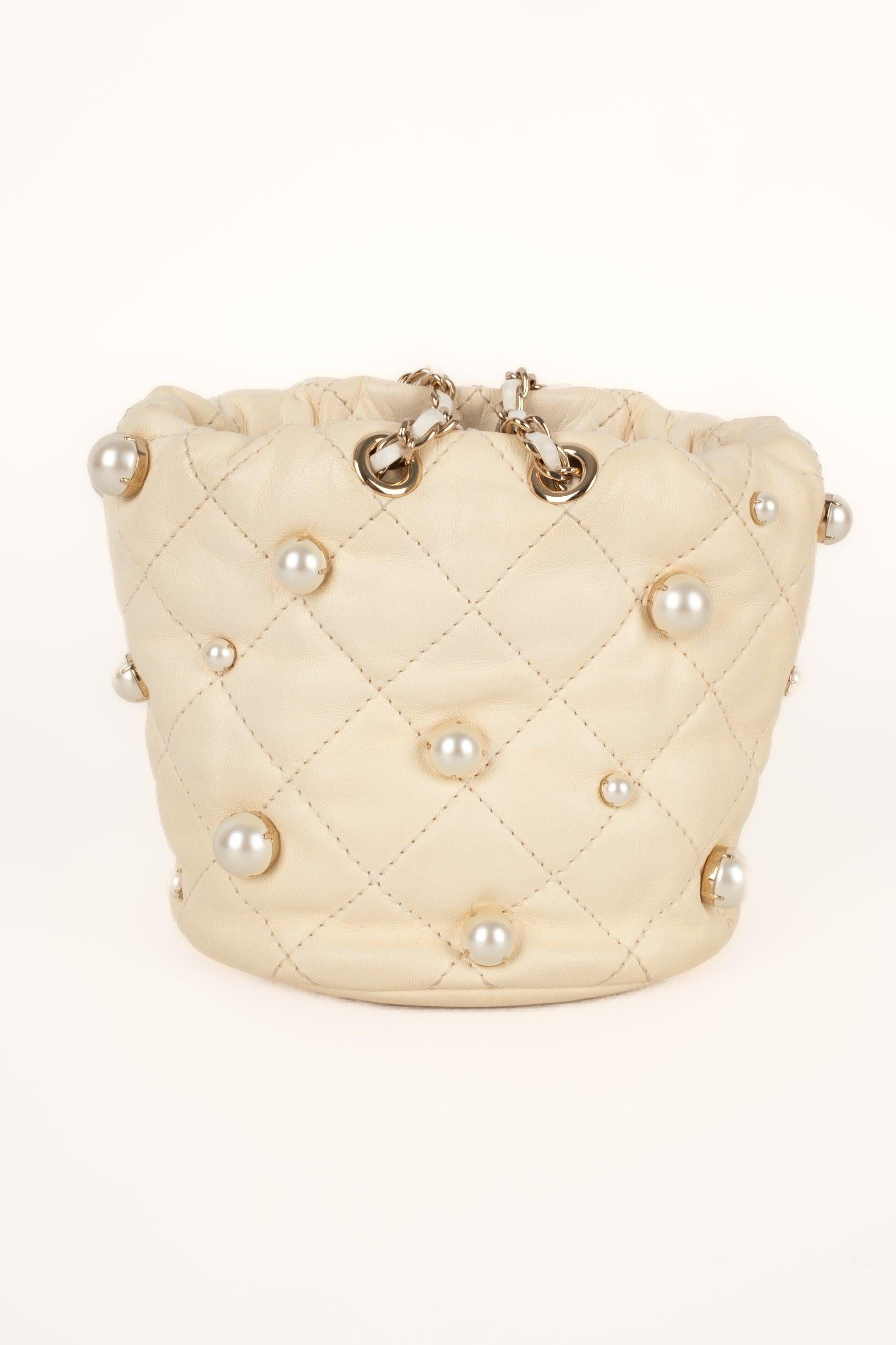 Beige Chanel Quilted Off-white Calfskin Bucket Bag Spring, 2021