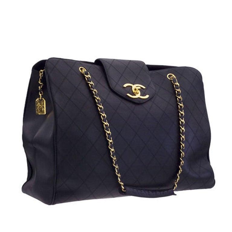 Black Chanel Quilted Overnight Bag For Sale