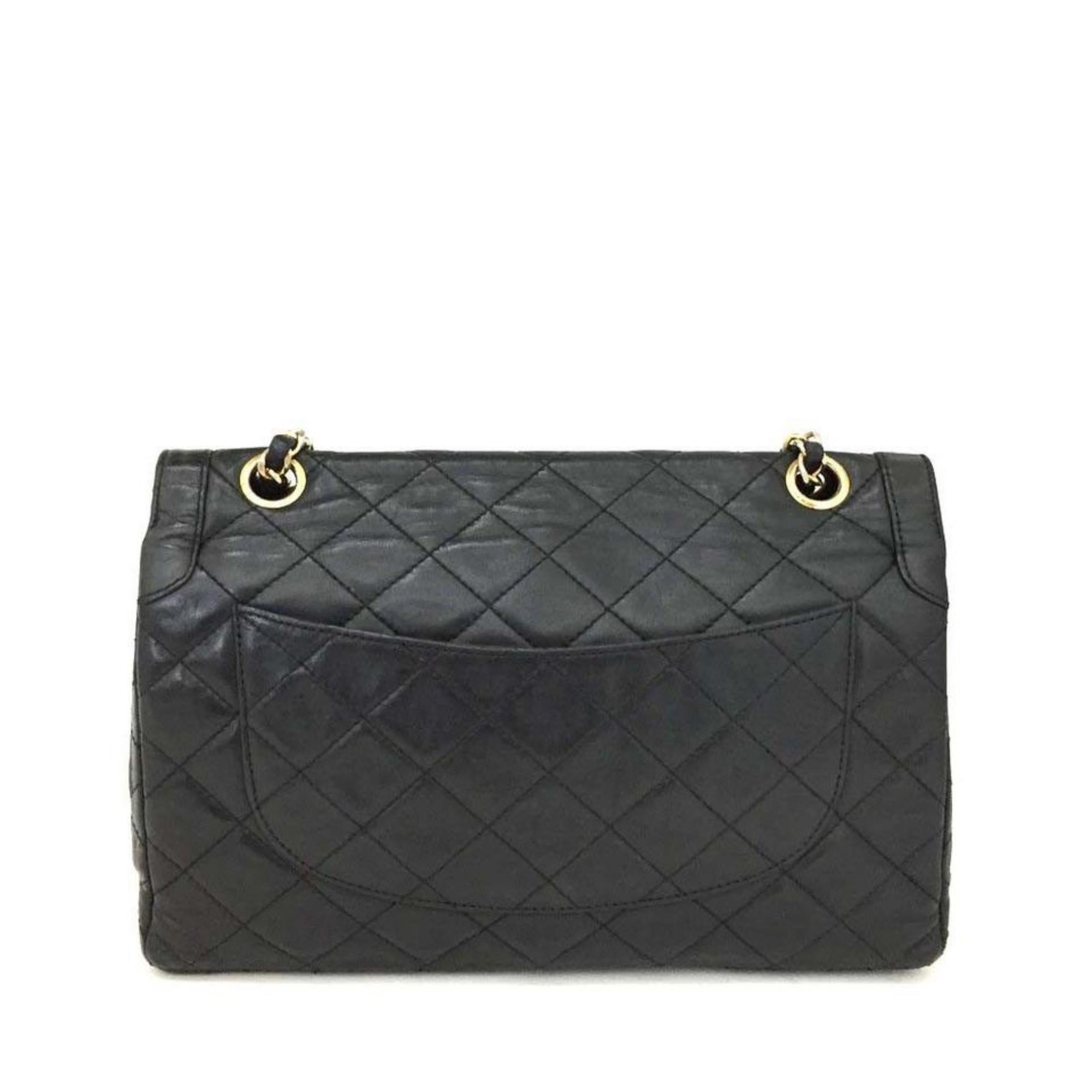 Chanel Quilted Paris Two-tone Double Flap 866898 Black  Leather Shoulder Bag For Sale 2