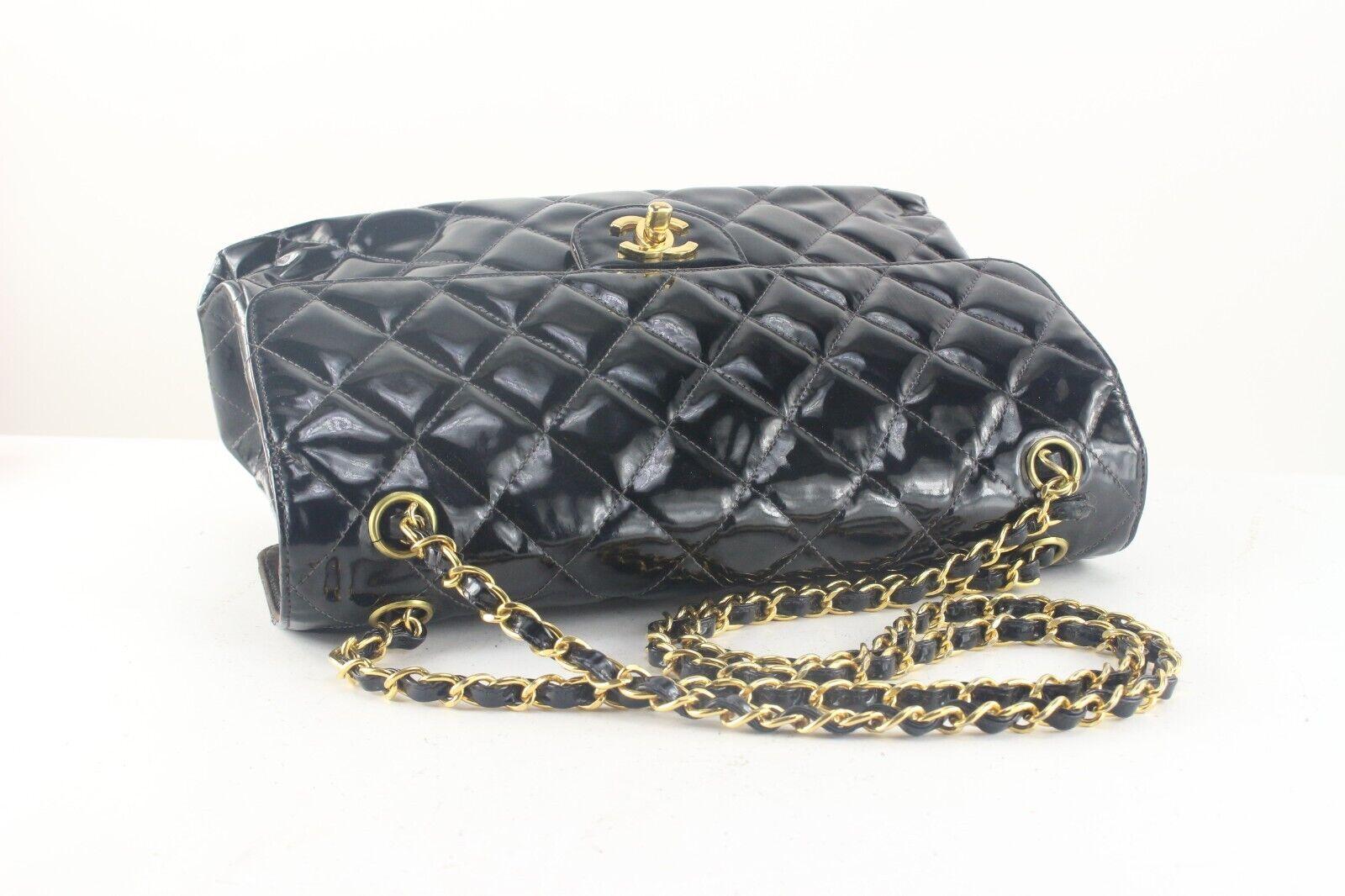 Black Chanel Quilted Patent Leather Double Sided Flap Classic 6CAS921K For Sale