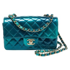 Chanel Quilted Patent Leather Mini Rectangle Shaded Classic Flap Shoulder Bag