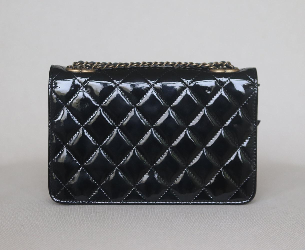Black Chanel Quilted Patent Leather Wallet On Chain Crossbody Bag