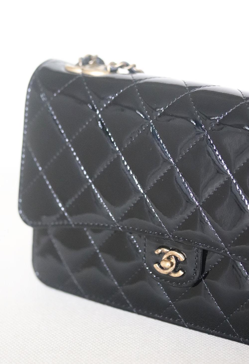 Women's Chanel Quilted Patent Leather Wallet On Chain Crossbody Bag